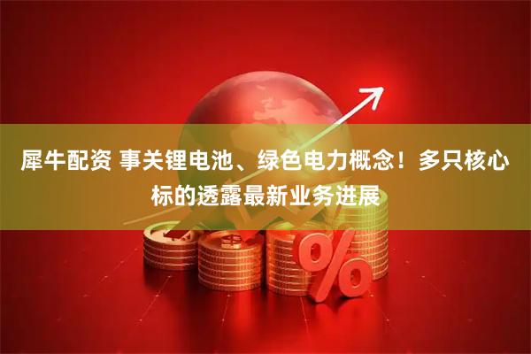 犀牛配资 事关锂电池、绿色电力概念！多只核心标的透露最新业务进展